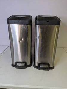lot 215 image: (2) Stainless Steel Step On Garbage Cans