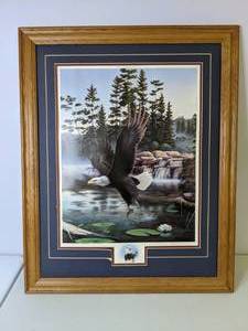 lot 217 image: Signed & Numbered Leo Stans Print Boundary Waters Eagle & Waterfall - Conservation Edition