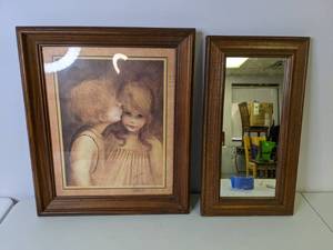 lot 219 image: Wall Mirror & Framed Margaret Kane Print A Little Kiss