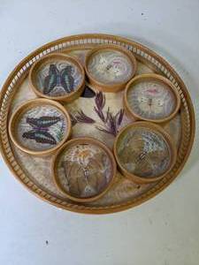 lot 229 image: Dried Butterfly Coasters & Serving Tray