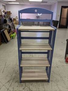 lot 208 image: Purple Storage Shelf w Natural Wood Shelves