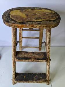 lot 236 image: Heavily Aged Vintage Wood Step Stool