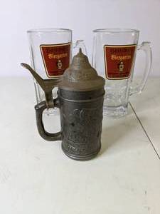 lot 241 image: (2) German Beer Mugs and Metal Stein