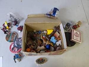 lot 247 image: Box of Rocks, Pins, Toys, Figurines, etc.