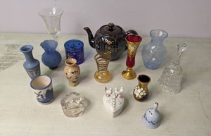 lot 265 image: Glassware Vases, Bells, Teapot