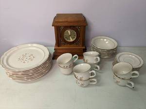 lot 279 image: Mantel Clock & Dinnerware Set