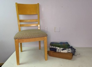 lot 342 image: Wood Chair & (3) Blankets