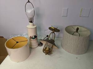 lot 308 image: Table Lamp, (2) Shades, Pendant Light