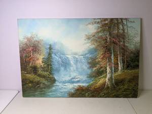 lot 176 image: 24 x 36 Signed Original Waterfall Landscape Painting